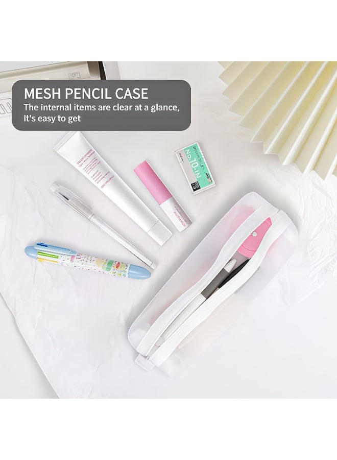 حقيبة أقلام شبكية، 3 عبوات من الحقيبة الشبكية بسحاب، حقيبة تخزين قرطاسية لتنظيم مقلمة شفافة متعددة الوظائف للوازم المكتبية ومستحضرات التجميل وإكسسوارات السفر - Image 4